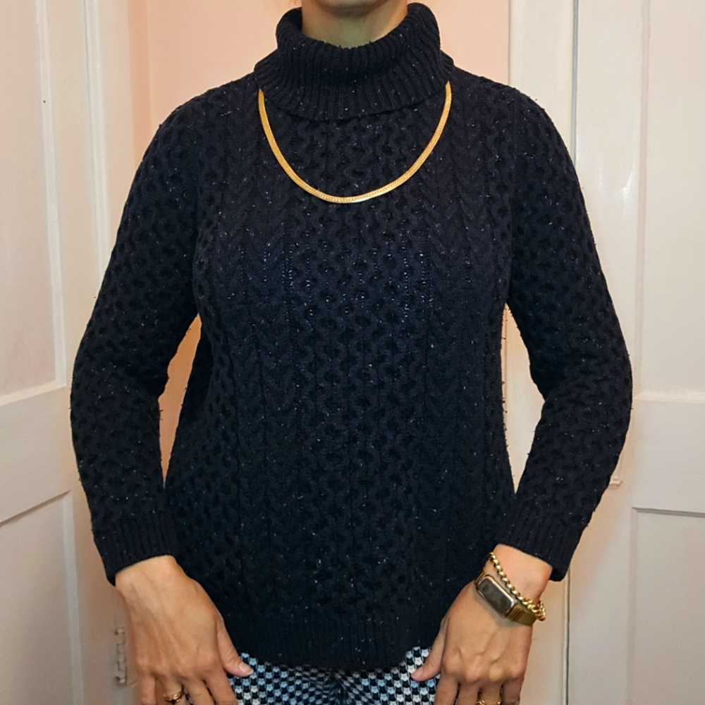 Elegant Black Cable Knit Turtleneck Sweater